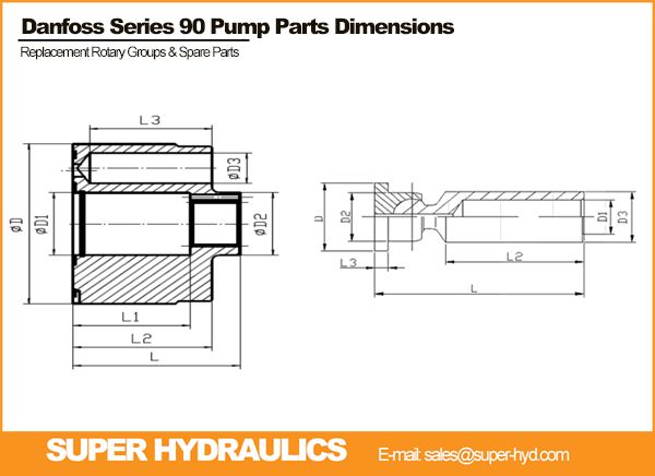Danfoss 90R042 Pump Parts Dimension Reference